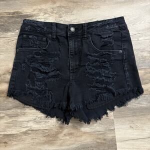 American Eagle Vintage Hi-Rise Festival Black Distressed Jean Shorts Size 2